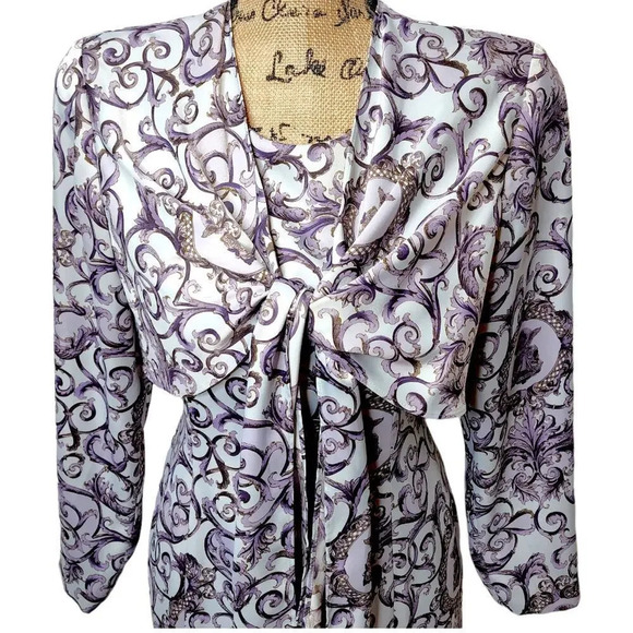 MARRY ME Vintage Women's Regal Shawl Satin Pencil Dress Size Medium Purple - Picture 8 of 15